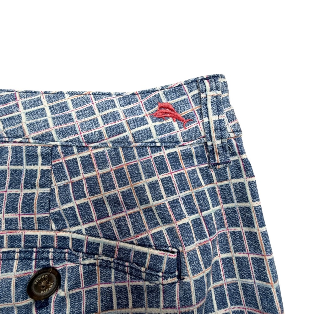 Tommy Bahama Shorts Mens 40 Blue Plaid Windowpane Grid Marlin Logo Casual